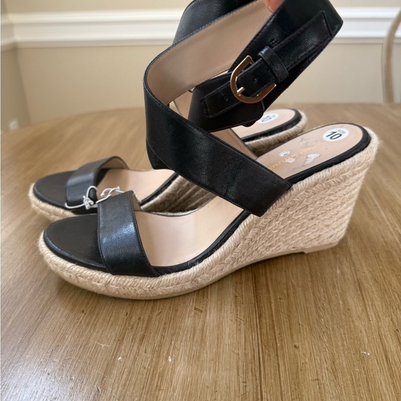 STUART WEITZMAN LEXIA BLACK LEATHER WOVEN HEEL ESPADRILLE SANDALS SIZE 10 - Picture 3 of 7
